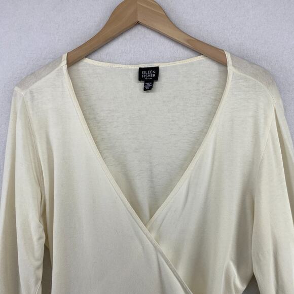 EILEEN FISHER Top PM Petite Stretch Cotton Balletcore Wrap Tie Off White USA - Picture 7 of 12